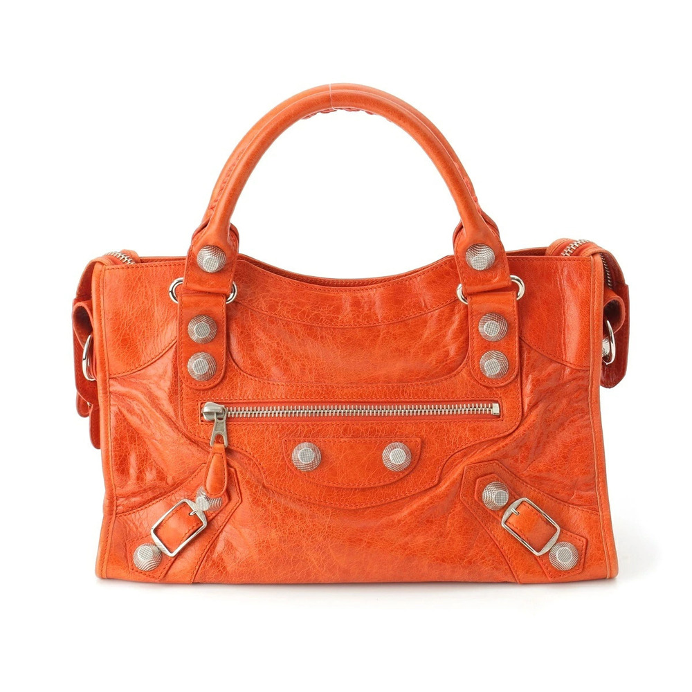 Balenciaga The Giant City Leather Shoulder Handbag Orange